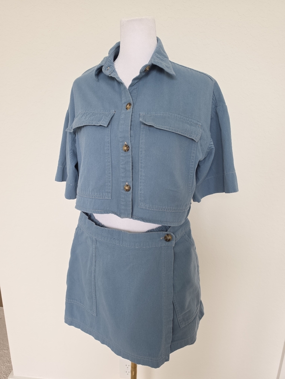 GLG Blue Utility Crop Top Skort Set Matching Two Piece Y2K Coastal Cowgirl M - Picture 2 of 12